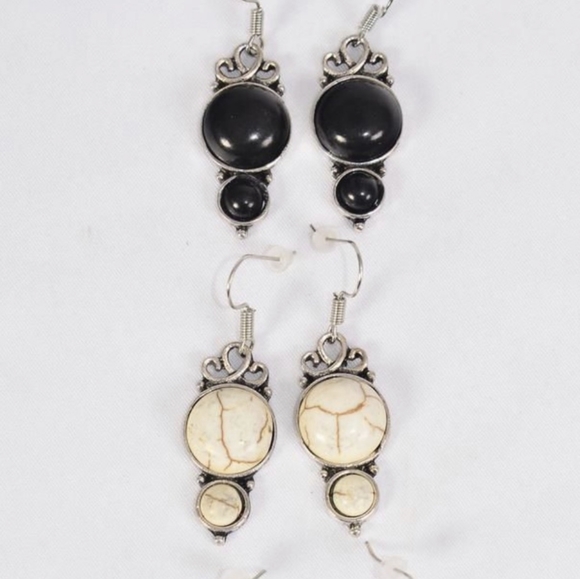 Ivory Antique Dangle Semiprecious Stone Earrings - Picture 6 of 8